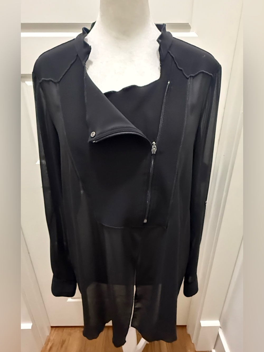 Joseph Ribkoff. Moto Style Sheer/Ponte Jacket. Black Size 10.